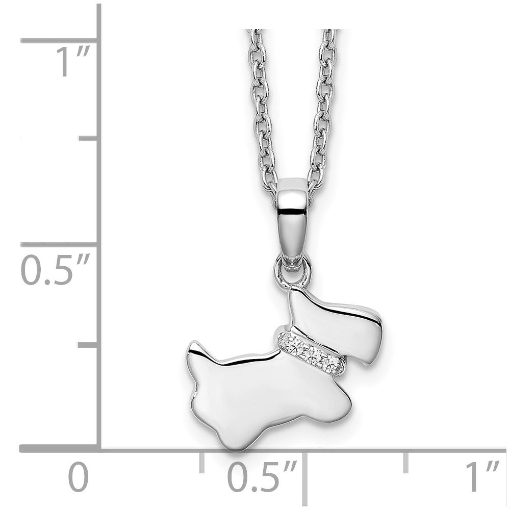 Sterling Silver White Ice Rhodium-Plated 18 Inch Diamond Dog Necklace With 2 Extender