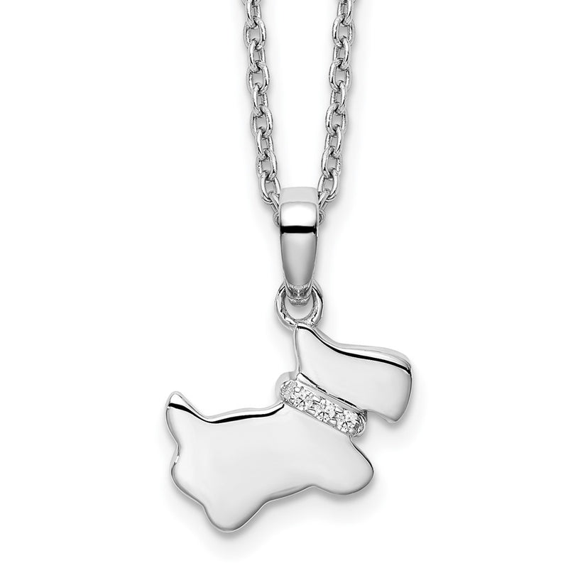 Sterling Silver White Ice Rhodium-Plated 18 Inch Diamond Dog Necklace With 2 Extender