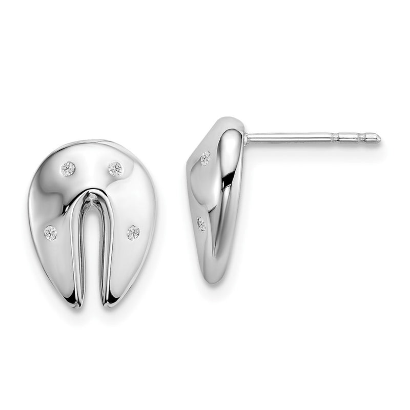 Sterling Silver White Ice Rhodium-Plated Diamond Fortune Cookie Post Earrings