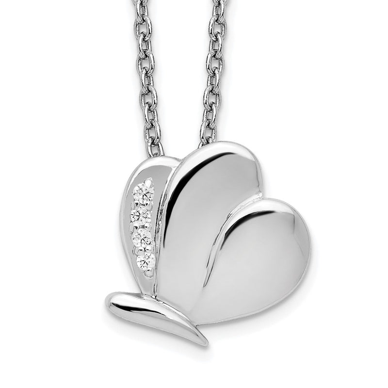 Sterling Silver White Ice Rhodium-Plated 18 Inch Diamond Butterfly Necklace With 2 Extender