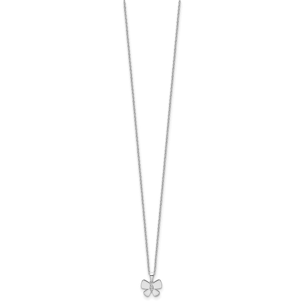 Sterling Silver White Ice Rhodium-Plated 18 Inch Diamond Butterfly Necklace With 2 Extender