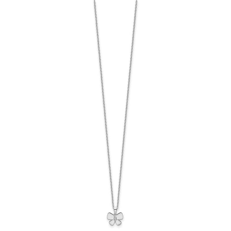 Sterling Silver White Ice Rhodium-Plated 18 Inch Diamond Butterfly Necklace With 2 Extender