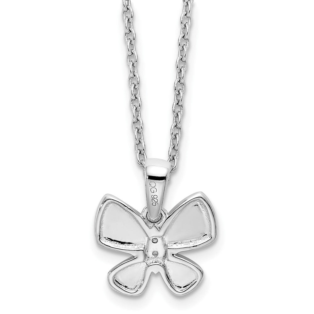 Sterling Silver White Ice Rhodium-Plated 18 Inch Diamond Butterfly Necklace With 2 Extender