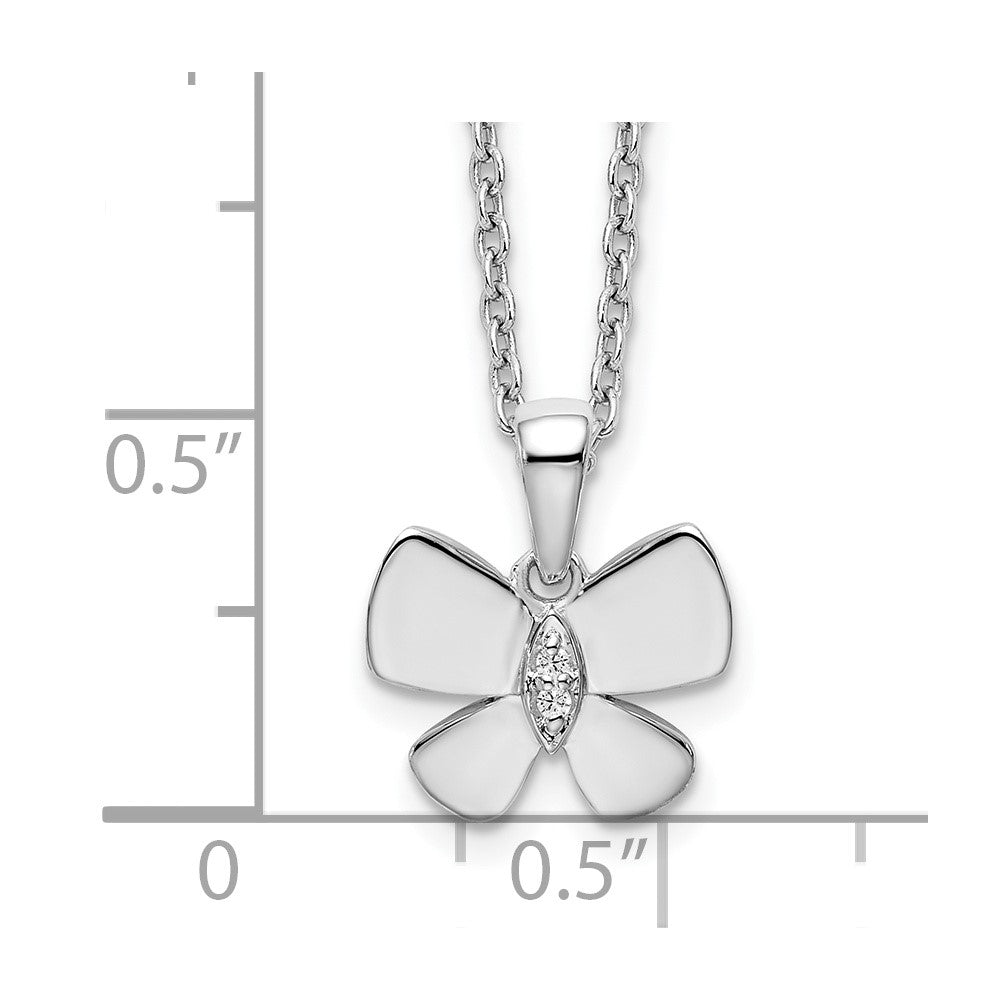 Sterling Silver White Ice Rhodium-Plated 18 Inch Diamond Butterfly Necklace With 2 Extender
