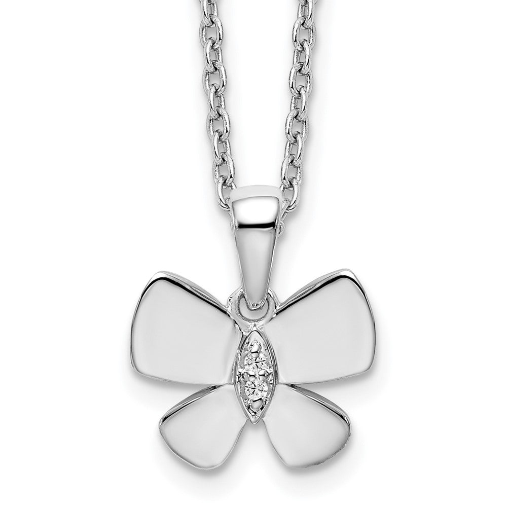 Sterling Silver White Ice Rhodium-Plated 18 Inch Diamond Butterfly Necklace With 2 Extender