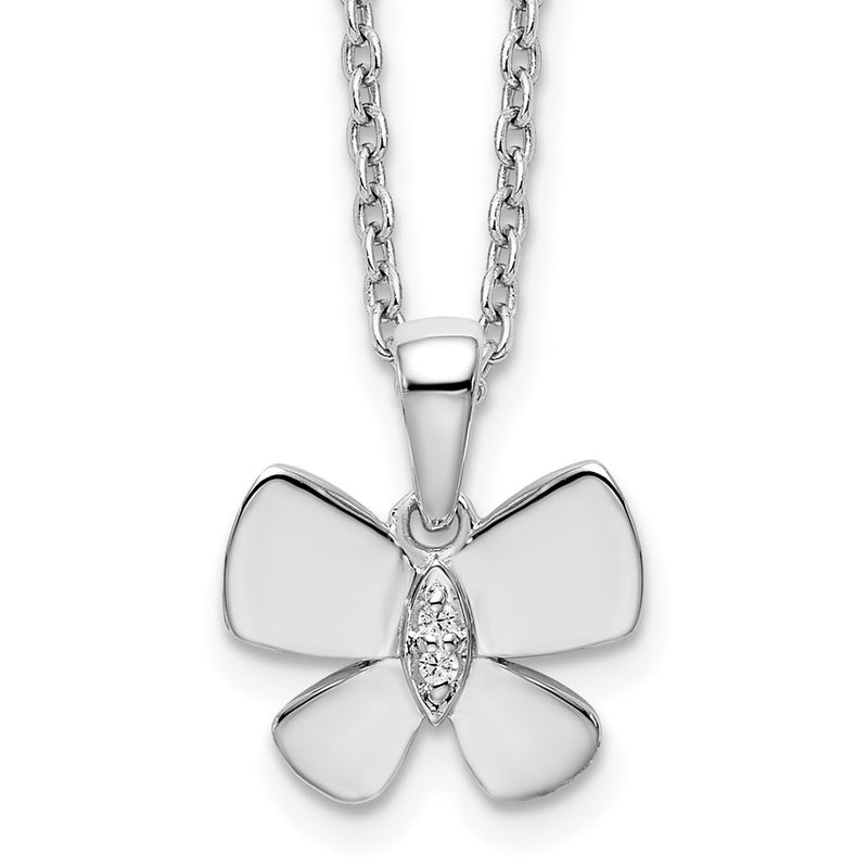 Sterling Silver White Ice Rhodium-Plated 18 Inch Diamond Butterfly Necklace With 2 Extender
