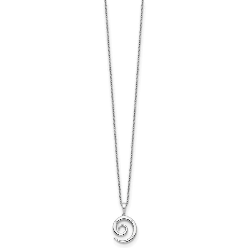 Sterling Silver White Ice Rhodium-Plated 18 Inch Diamond Swirl Necklace With 2 Extender