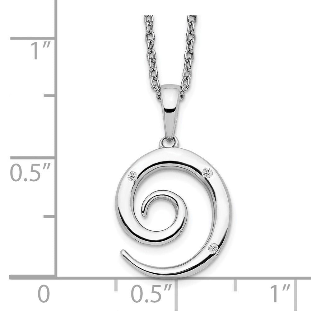 Sterling Silver White Ice Rhodium-Plated 18 Inch Diamond Swirl Necklace With 2 Extender