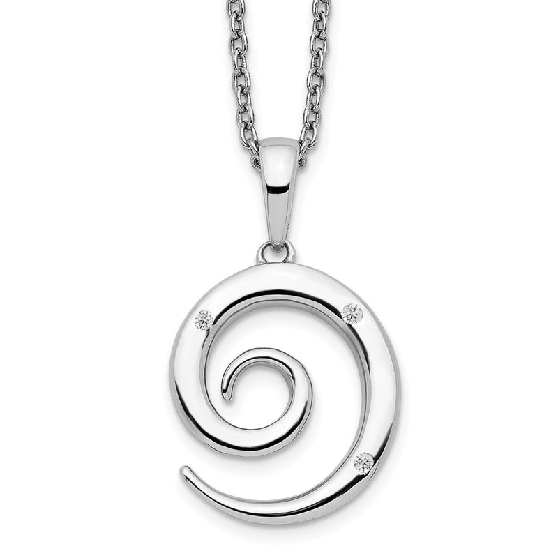 Sterling Silver White Ice Rhodium-Plated 18 Inch Diamond Swirl Necklace With 2 Extender