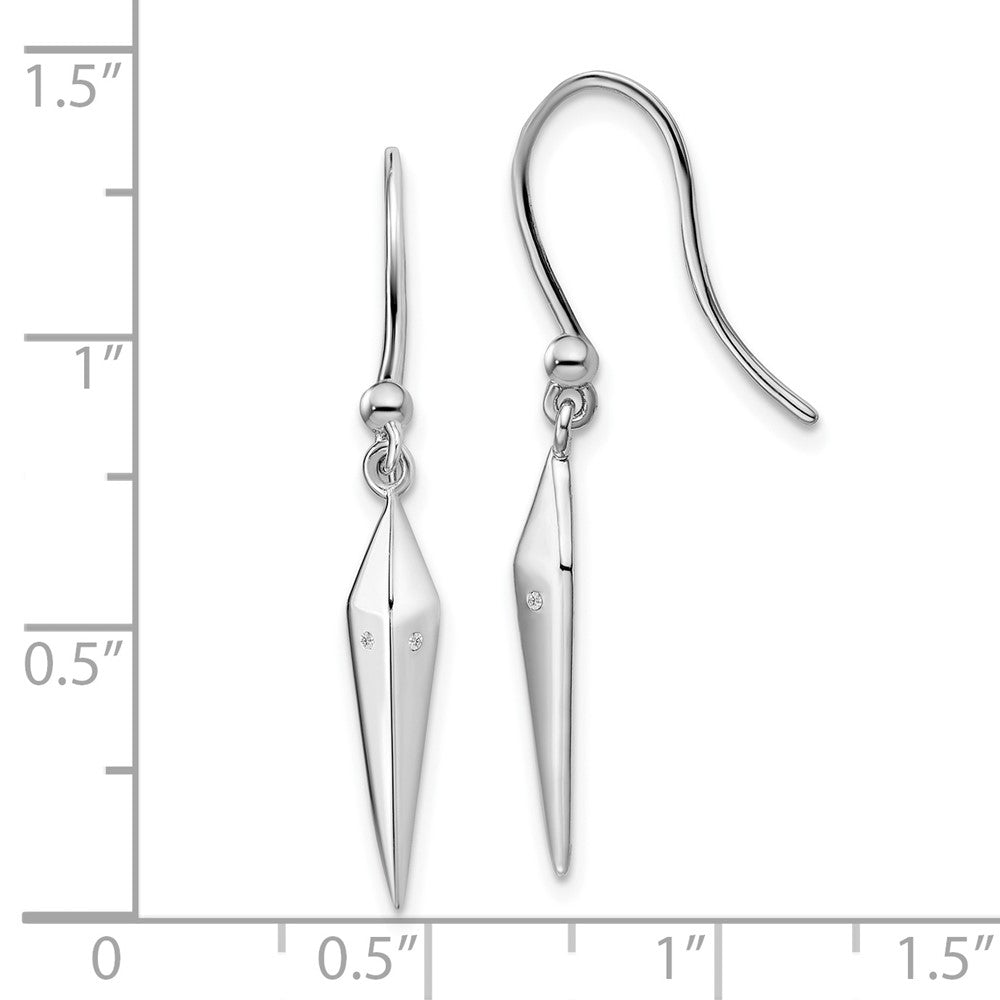 Sterling Silver White Ice Rhodium-Plated Diamond Shepherd Hook Dangle Earrings
