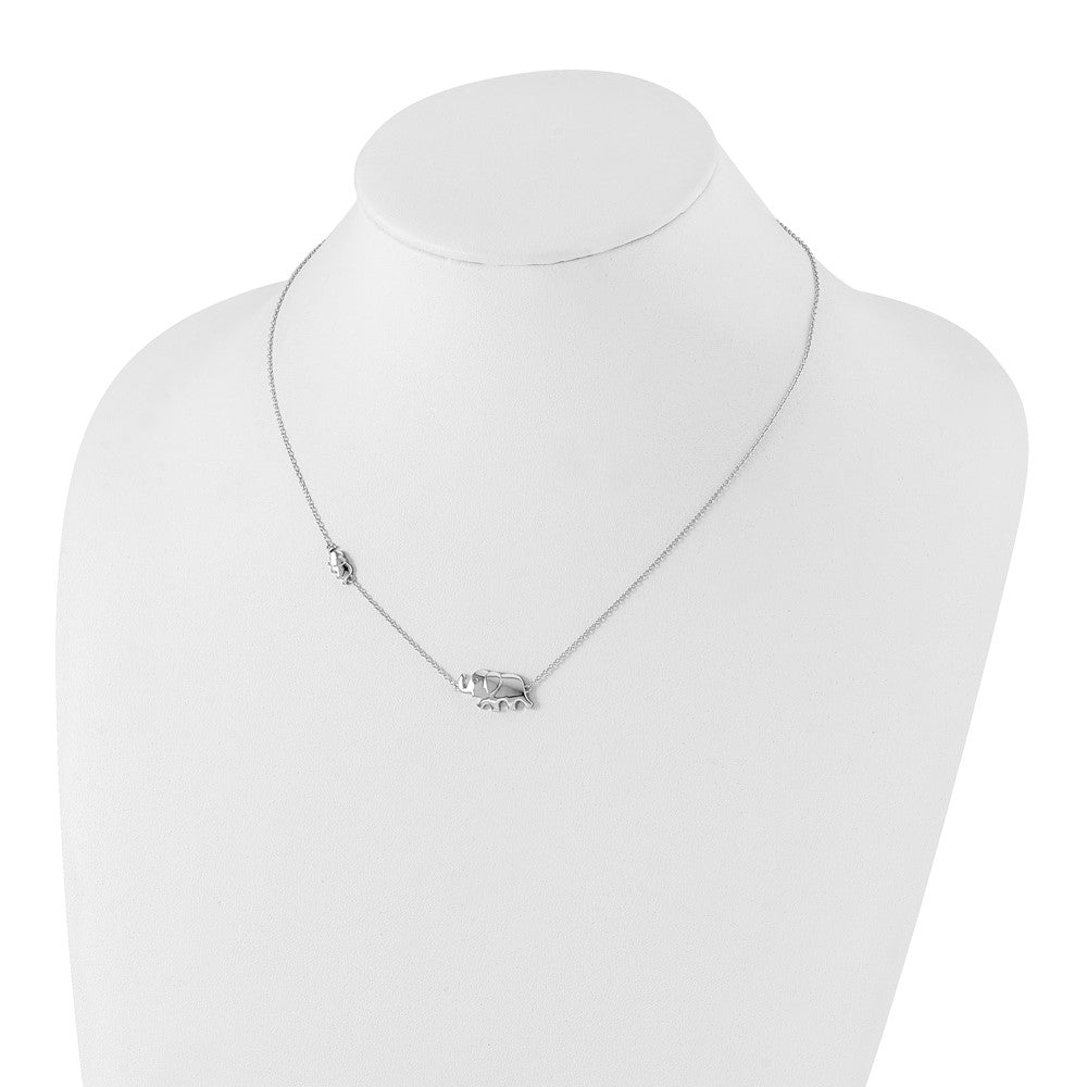 Sterling Silver White Ice Rhodium-Plated 18 Inch Diamond Elephant Necklace