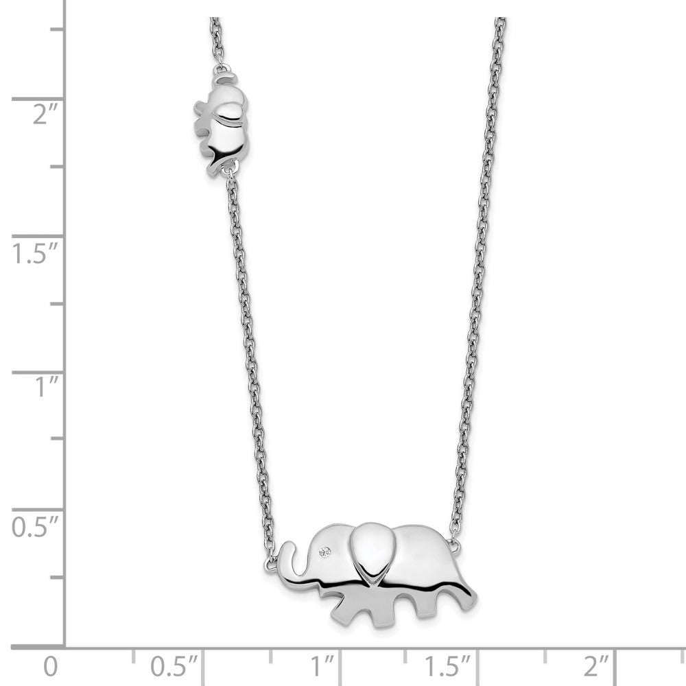 Sterling Silver White Ice Rhodium-Plated 18 Inch Diamond Elephant Necklace