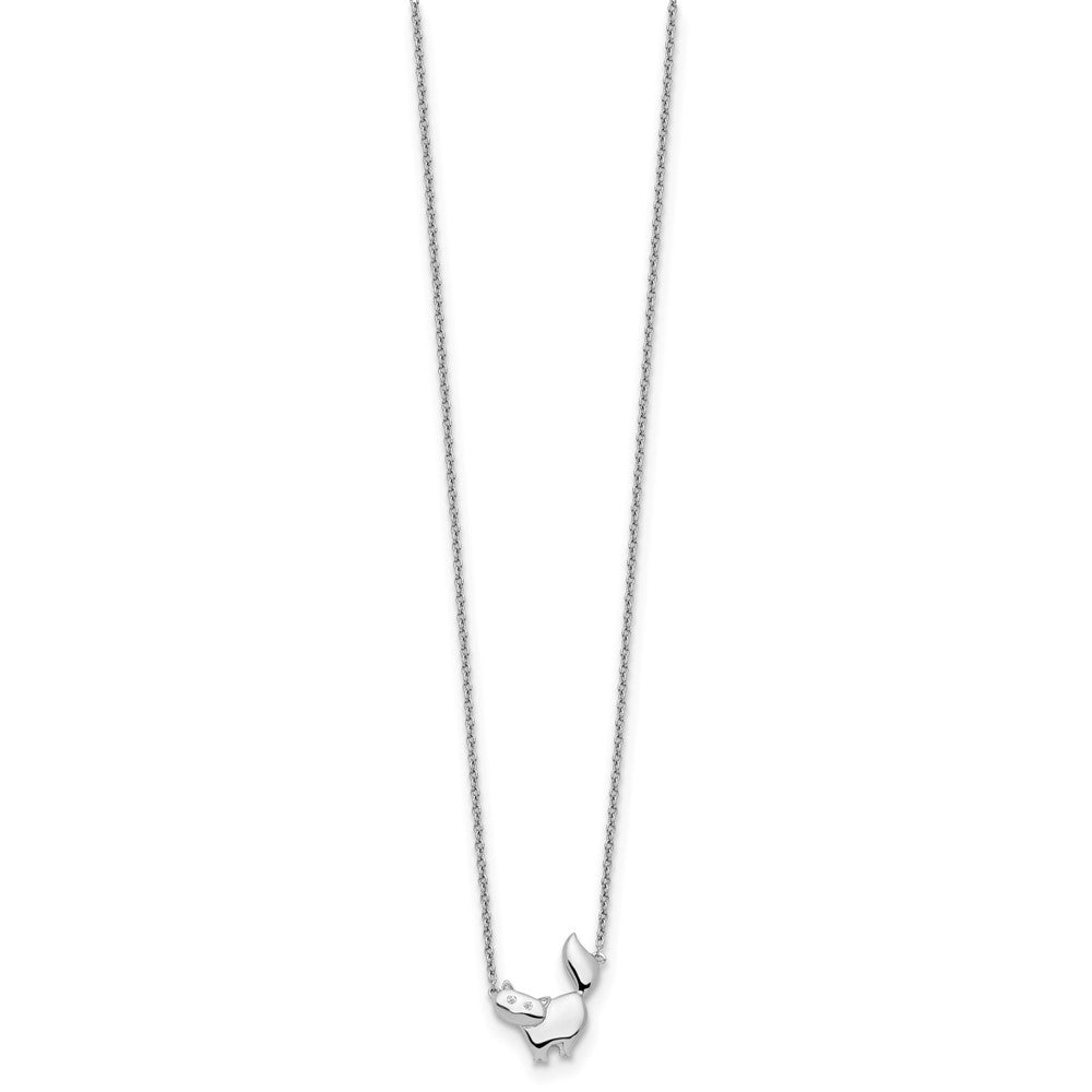 Sterling Silver White Ice Rhodium-Plated 18 Inch Diamond Cat Necklace
