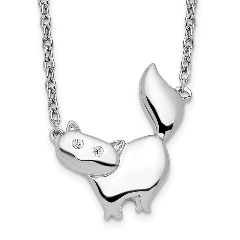 Sterling Silver White Ice Rhodium-Plated 18 Inch Diamond Cat Necklace