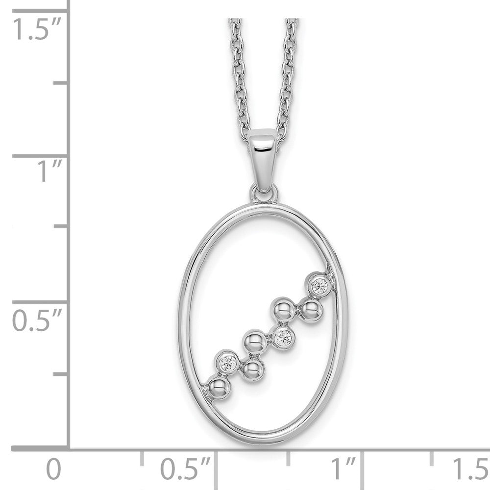 Sterling Silver White Ice Rhodium-Plated 18 Inch Diamond Open Oval Necklace With 2 Extender