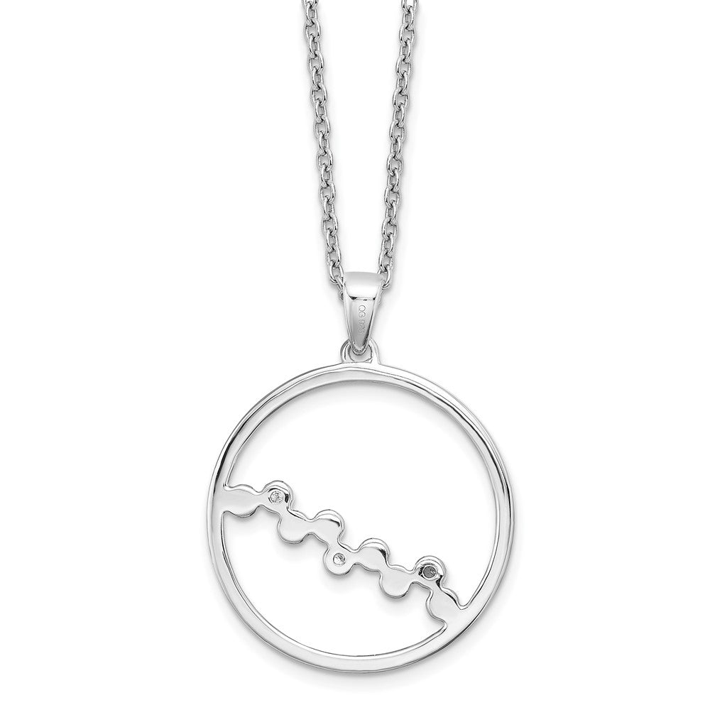 Sterling Silver White Ice Rhodium-Plated 18 Inch Diamond Open Circle Necklace With 2 Extender