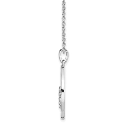 Sterling Silver White Ice Rhodium-Plated 18 Inch Diamond Open Circle Necklace With 2 Extender