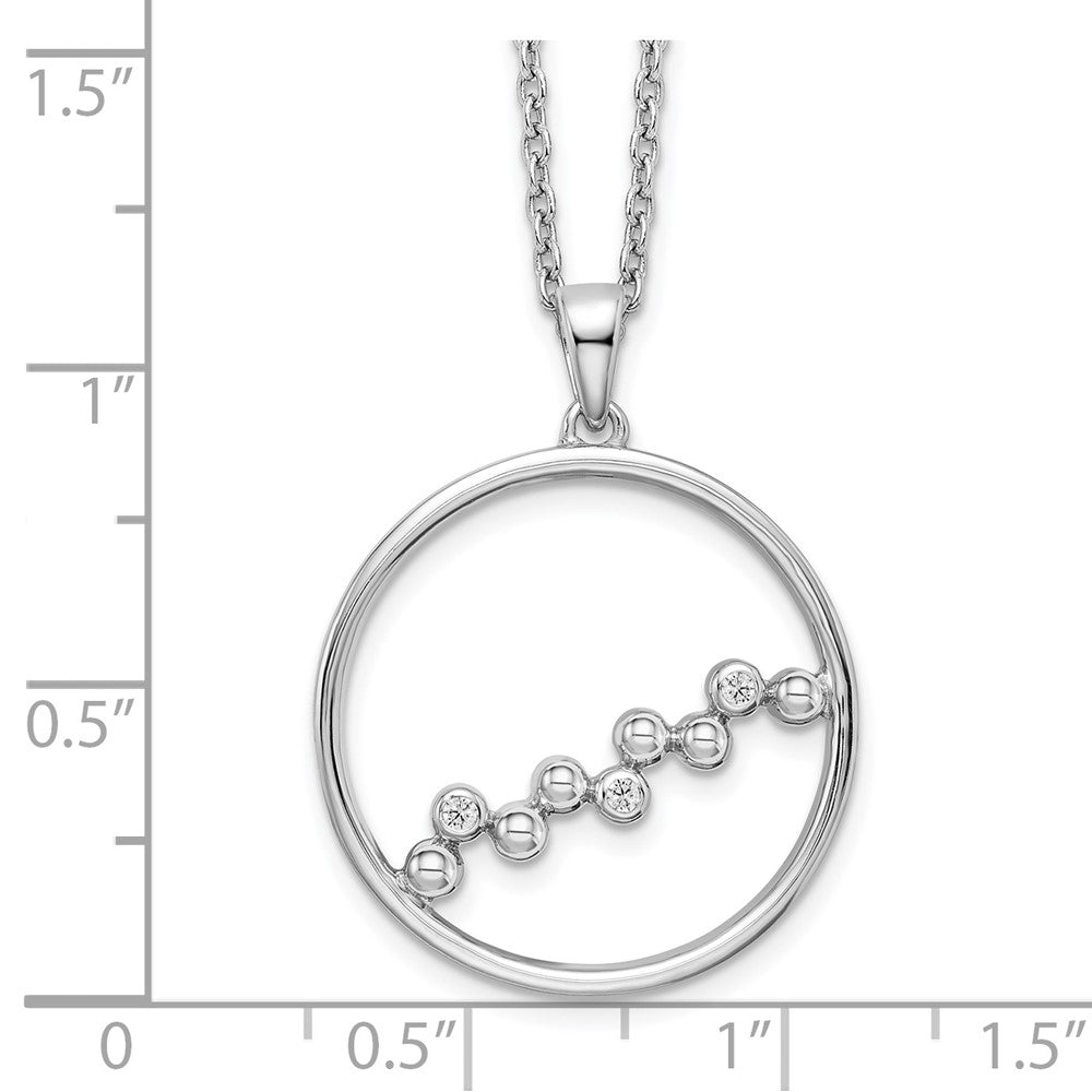 Sterling Silver White Ice Rhodium-Plated 18 Inch Diamond Open Circle Necklace With 2 Extender
