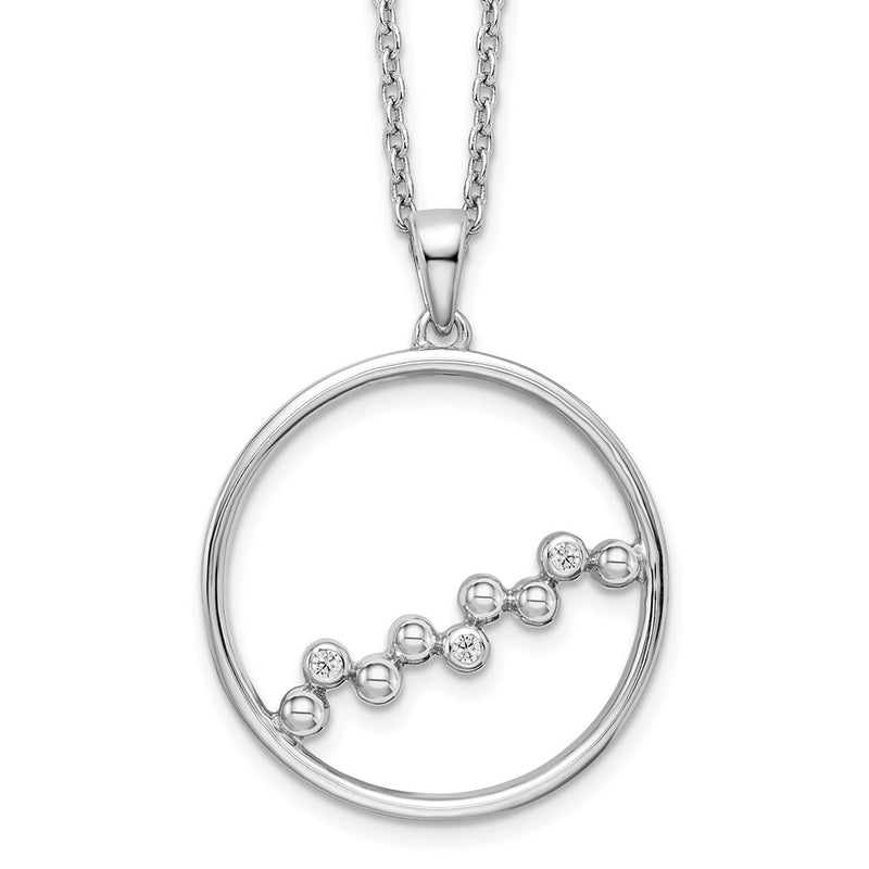 Sterling Silver White Ice Rhodium-Plated 18 Inch Diamond Open Circle Necklace With 2 Extender