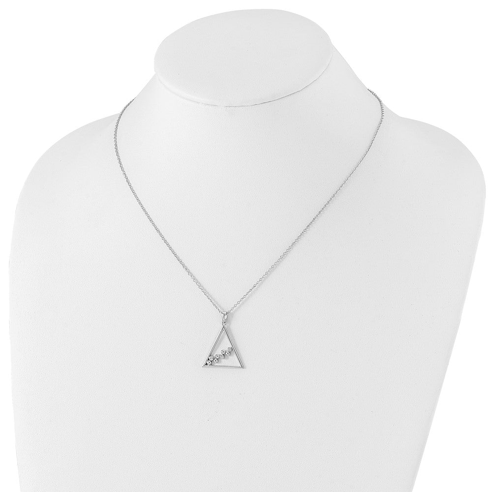 Sterling Silver White Ice Rhodium-Plated 18 Inch Diamond Open Triangle Necklace With 2 Extender