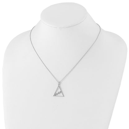Sterling Silver White Ice Rhodium-Plated 18 Inch Diamond Open Triangle Necklace With 2 Extender