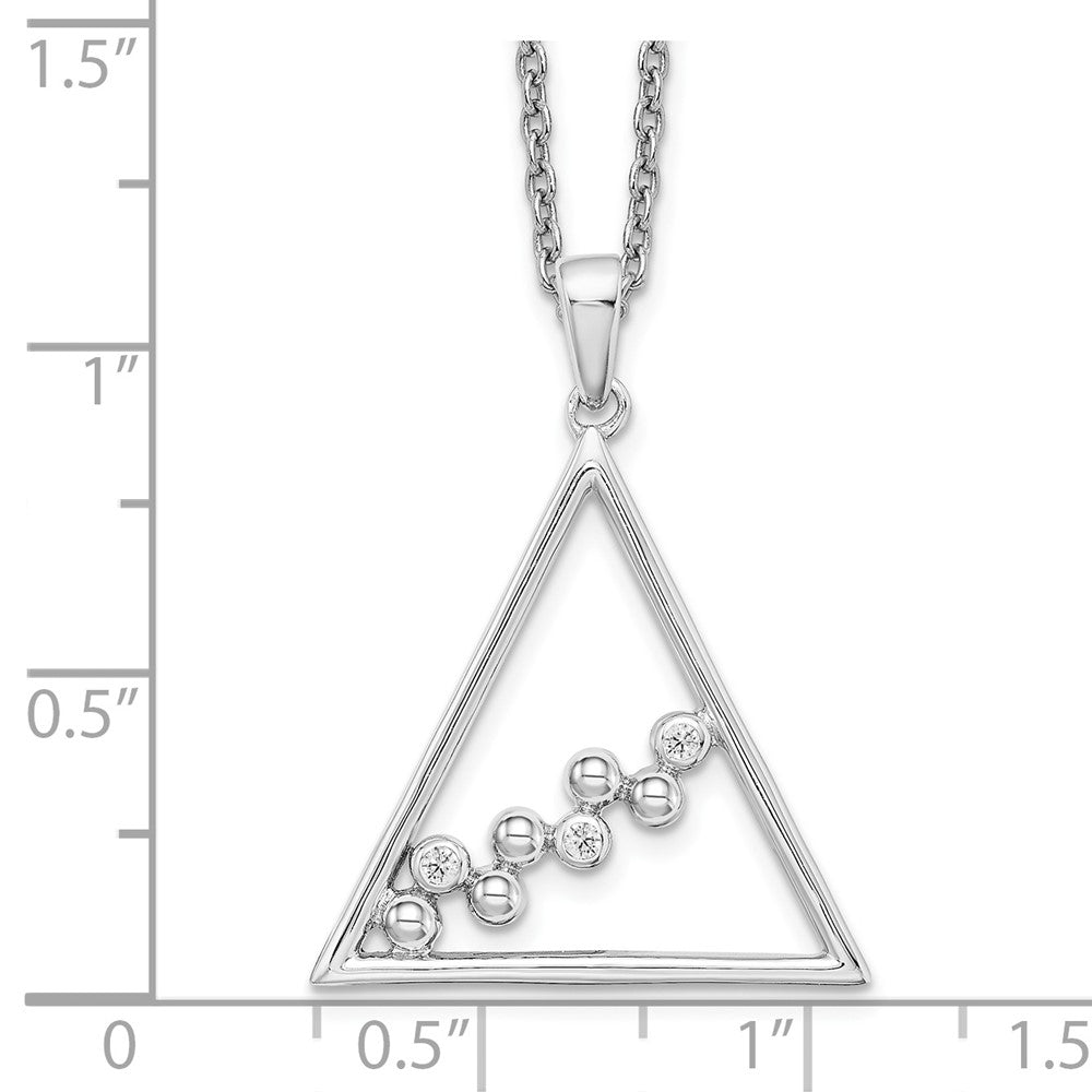 Sterling Silver White Ice Rhodium-Plated 18 Inch Diamond Open Triangle Necklace With 2 Extender