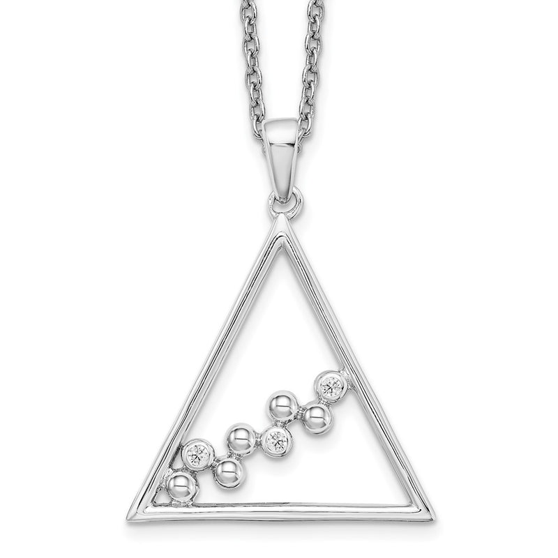 Sterling Silver White Ice Rhodium-Plated 18 Inch Diamond Open Triangle Necklace With 2 Extender