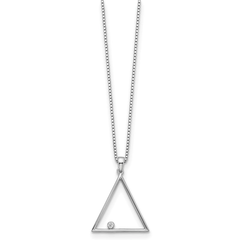 Sterling Silver White Ice Rhodium-Plated 18 Inch Diamond Open Triangle Necklace With 2 Extender