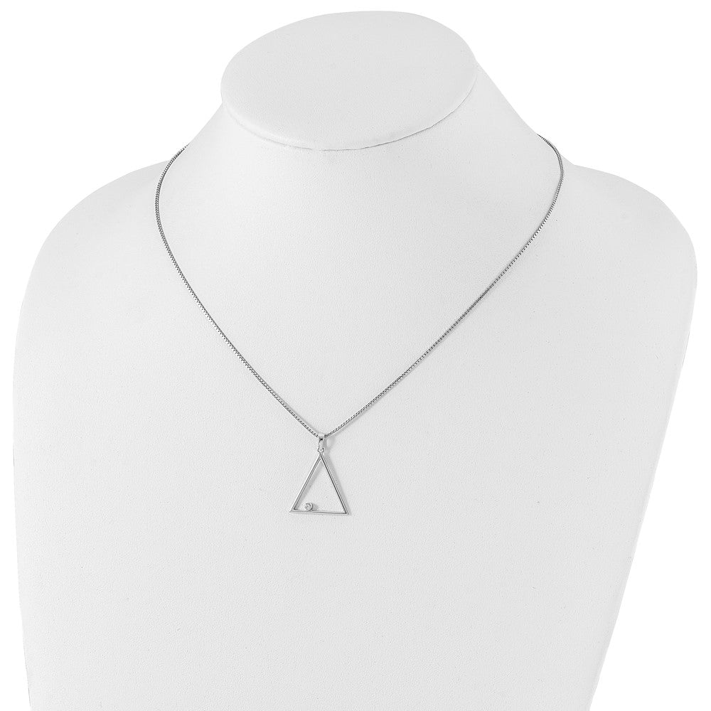 Sterling Silver White Ice Rhodium-Plated 18 Inch Diamond Open Triangle Necklace With 2 Extender