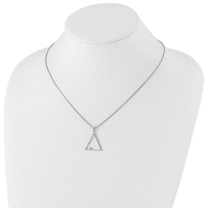 Sterling Silver White Ice Rhodium-Plated 18 Inch Diamond Open Triangle Necklace With 2 Extender