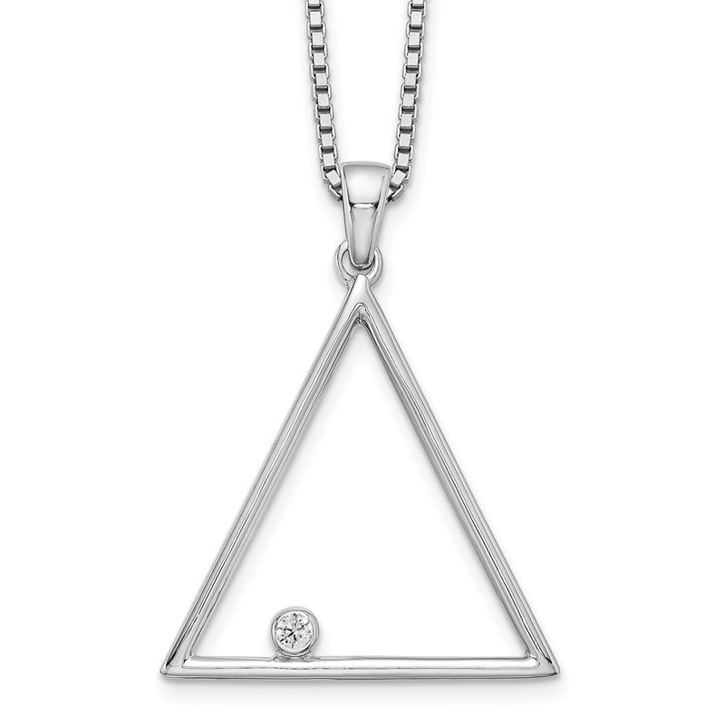 Sterling Silver White Ice Rhodium-Plated 18 Inch Diamond Open Triangle Necklace With 2 Extender