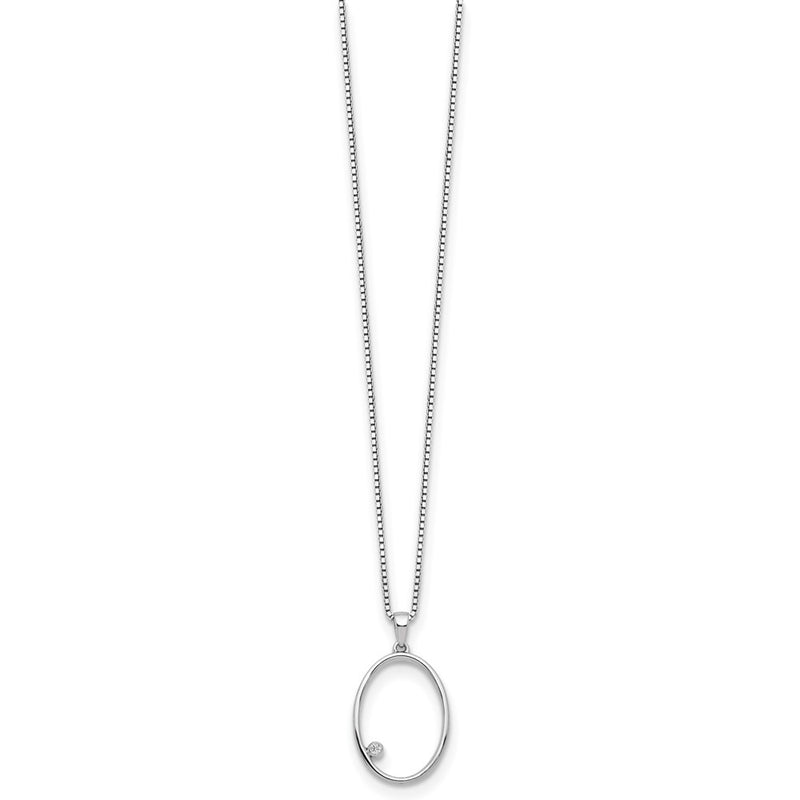 Sterling Silver White Ice Rhodium-Plated 18 Inch Diamond Open Oval Necklace With 2 Extender
