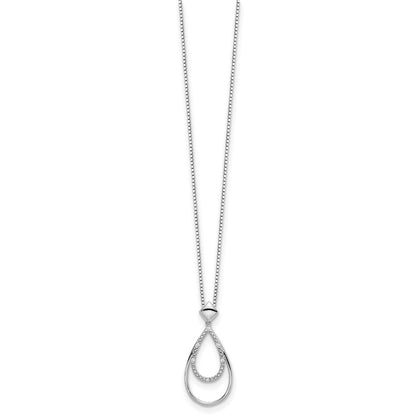 Sterling Silver White Ice Rhodium-Plated 18 Inch Diamond Fancy Teardrop Necklace With 2 Extender