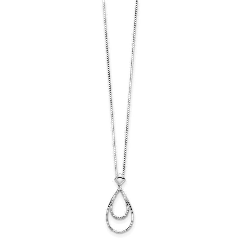 Sterling Silver White Ice Rhodium-Plated 18 Inch Diamond Fancy Teardrop Necklace With 2 Extender