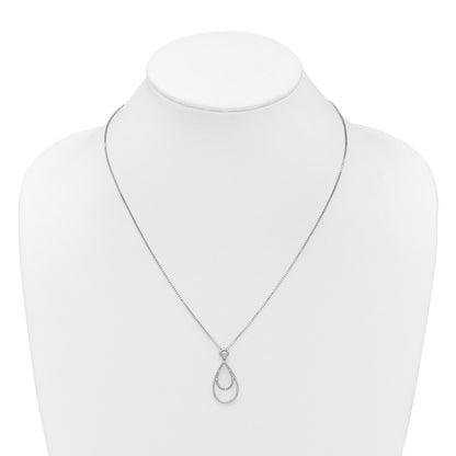 Sterling Silver White Ice Rhodium-Plated 18 Inch Diamond Fancy Teardrop Necklace With 2 Extender