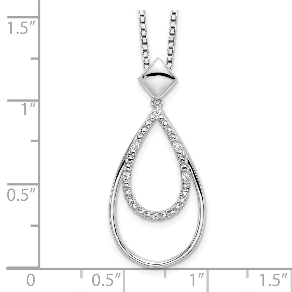 Sterling Silver White Ice Rhodium-Plated 18 Inch Diamond Fancy Teardrop Necklace With 2 Extender