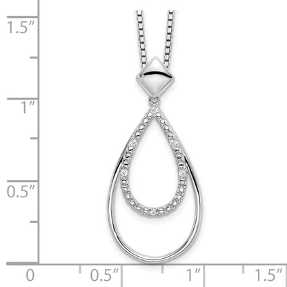 Sterling Silver White Ice Rhodium-Plated 18 Inch Diamond Fancy Teardrop Necklace With 2 Extender
