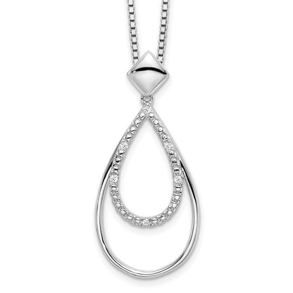 Sterling Silver White Ice Rhodium-Plated 18 Inch Diamond Fancy Teardrop Necklace With 2 Extender