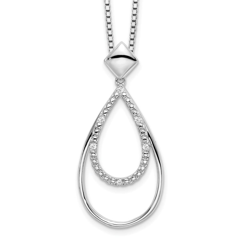 Sterling Silver White Ice Rhodium-Plated 18 Inch Diamond Fancy Teardrop Necklace With 2 Extender