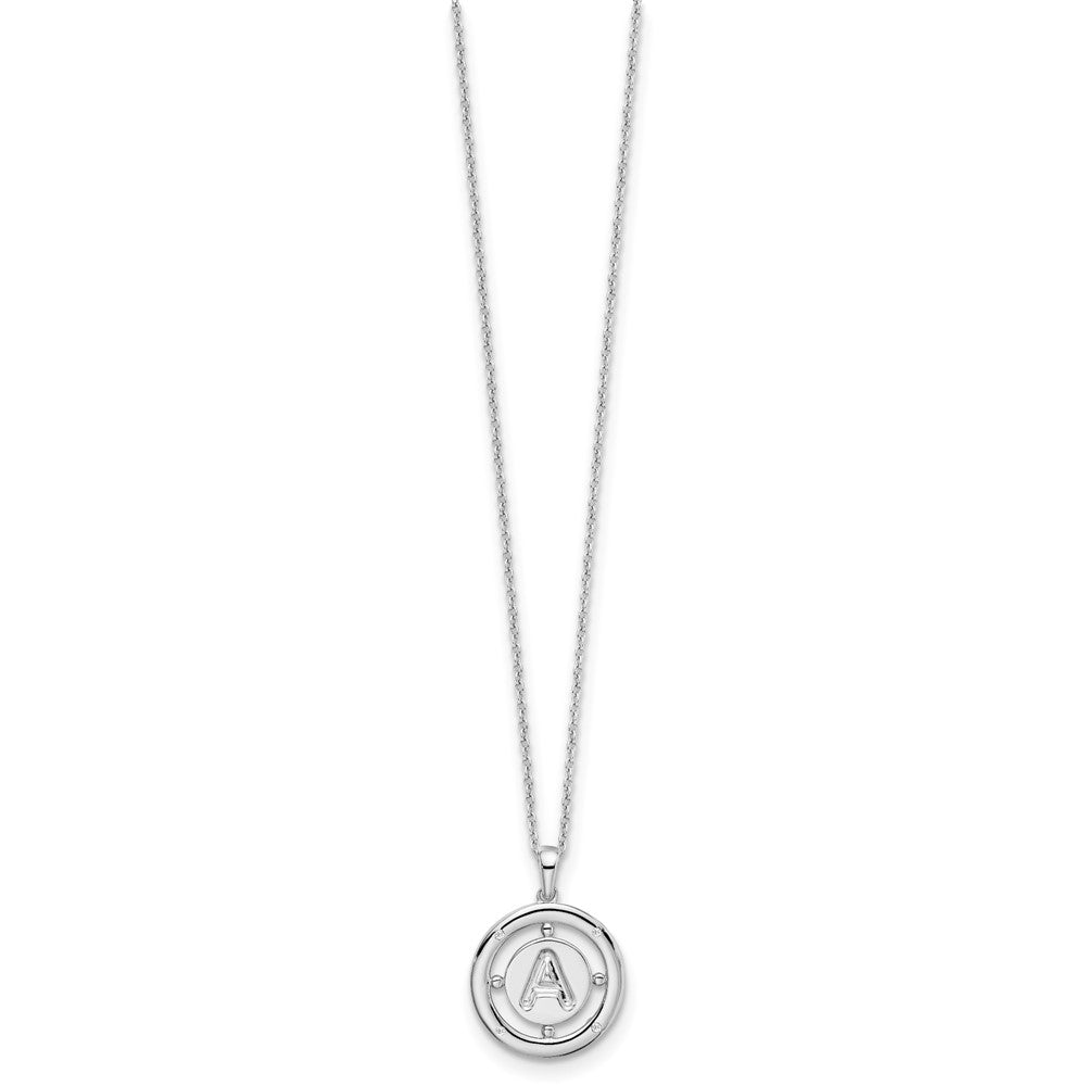 Sterling Silver White Ice Rhodium-Plated 18 Inch Diamond Letter A Initial Necklace With 2 Extender