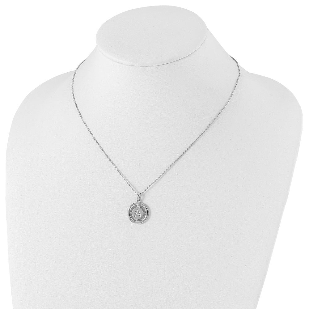Sterling Silver White Ice Rhodium-Plated 18 Inch Diamond Letter A Initial Necklace With 2 Extender