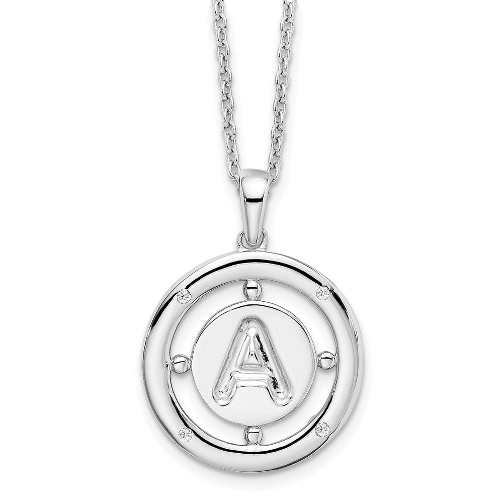 Sterling Silver White Ice Rhodium-Plated 18 Inch Diamond Letter A Initial Necklace With 2 Extender