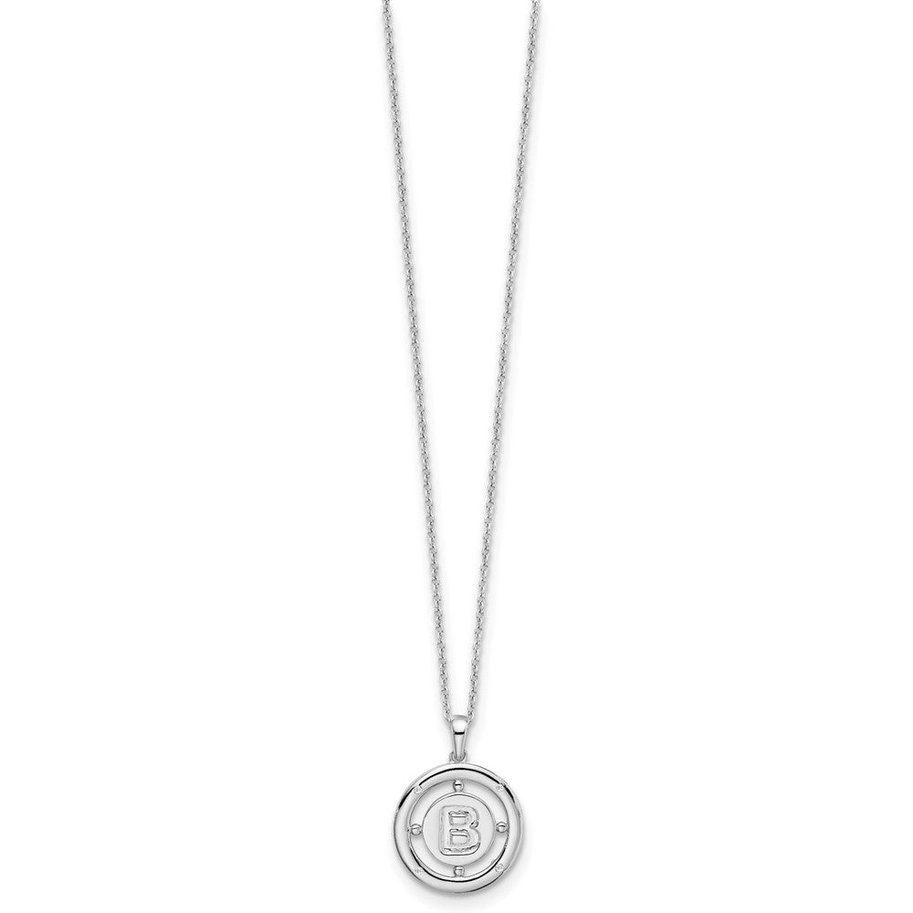 Sterling Silver White Ice Rhodium-Plated 18 Inch Diamond Letter B Initial Necklace With 2 Extender