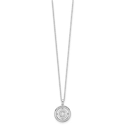 Sterling Silver White Ice Rhodium-Plated 18 Inch Diamond Letter C Initial Necklace With 2 Extender