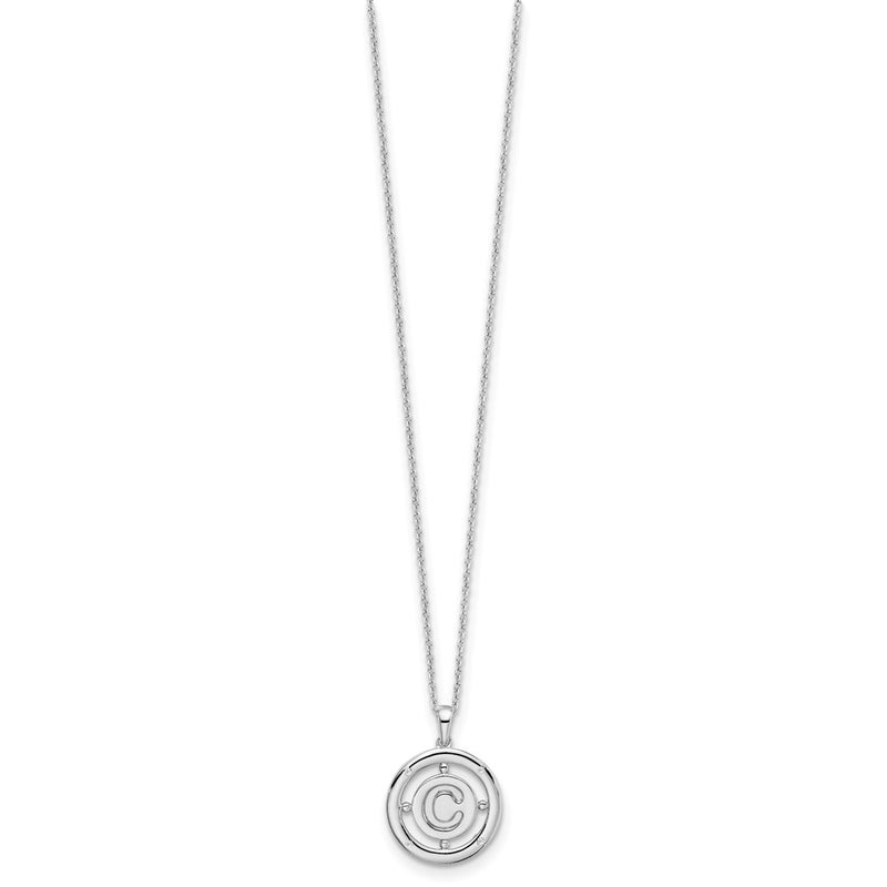 Sterling Silver White Ice Rhodium-Plated 18 Inch Diamond Letter C Initial Necklace With 2 Extender