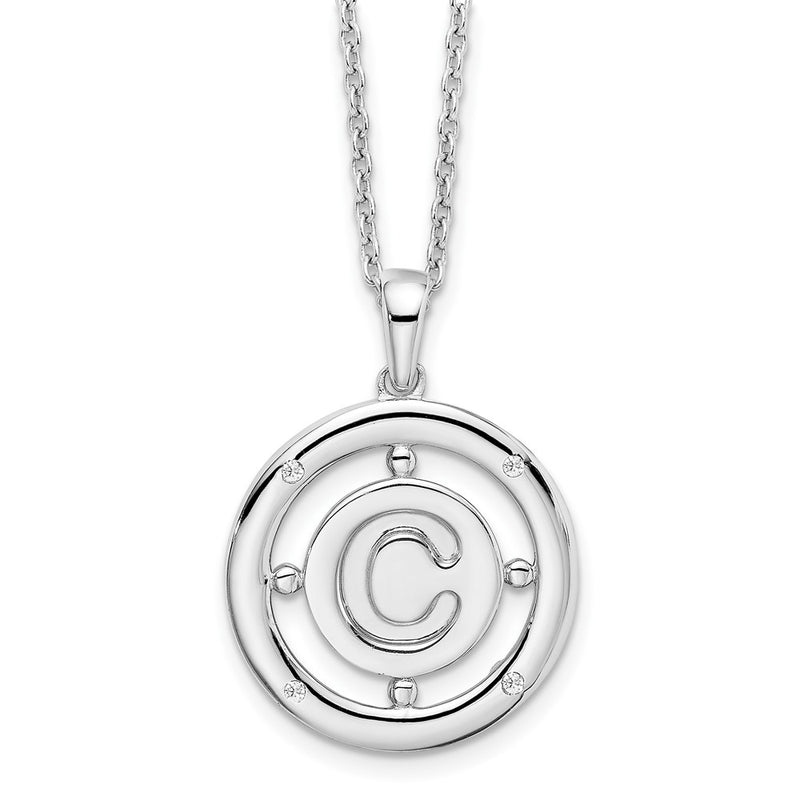 Sterling Silver White Ice Rhodium-Plated 18 Inch Diamond Letter C Initial Necklace With 2 Extender