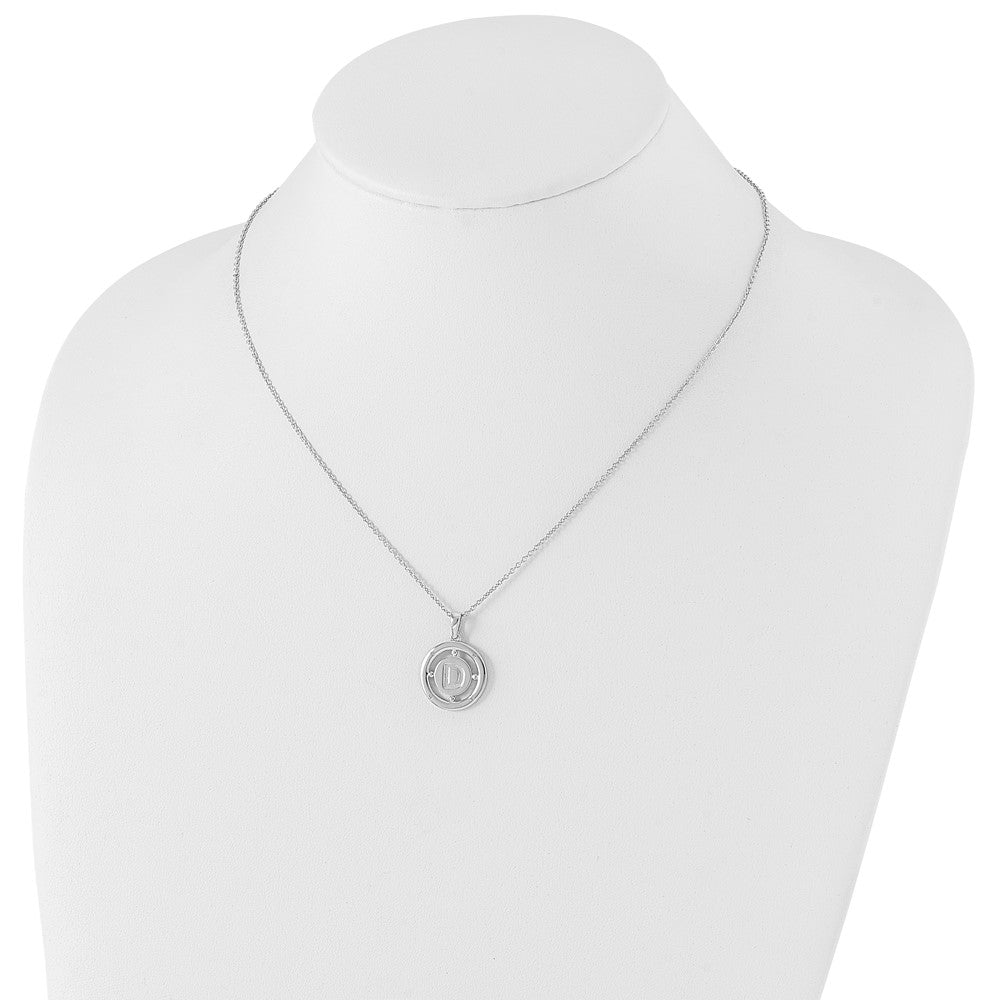 Sterling Silver White Ice Rhodium-Plated 18 Inch Diamond Letter D Initial Necklace With 2 Extender