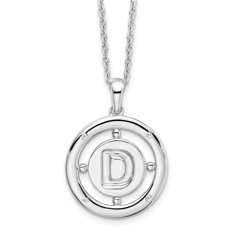 Sterling Silver White Ice Rhodium-Plated 18 Inch Diamond Letter D Initial Necklace With 2 Extender