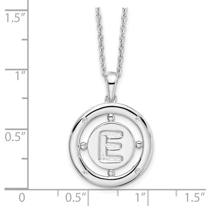 Sterling Silver White Ice Rhodium-Plated 18 Inch Diamond Letter E Initial Necklace With 2 Extender