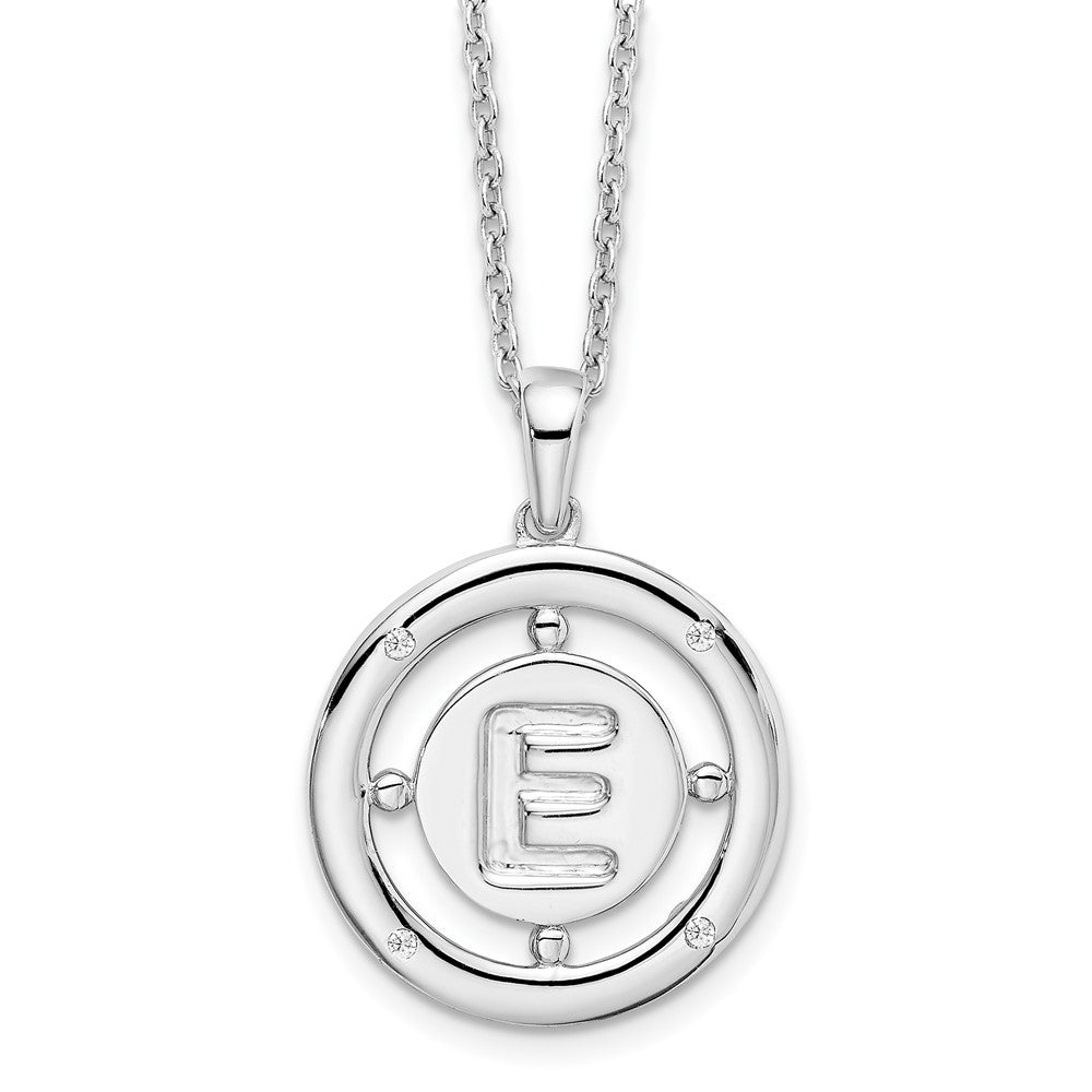 Sterling Silver White Ice Rhodium-Plated 18 Inch Diamond Letter E Initial Necklace With 2 Extender